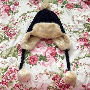 Knitted Navy and Beige Winter Hat